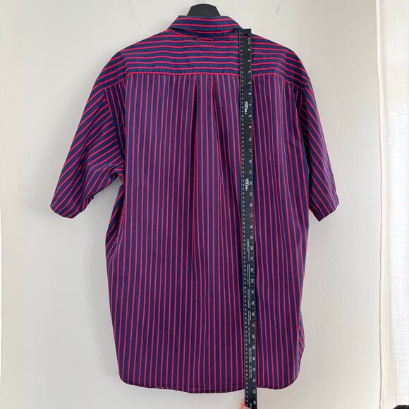 Tommy Hilfiger Red Blue Striped Short Sleeve Button Down Size L - Picture 5 of 6